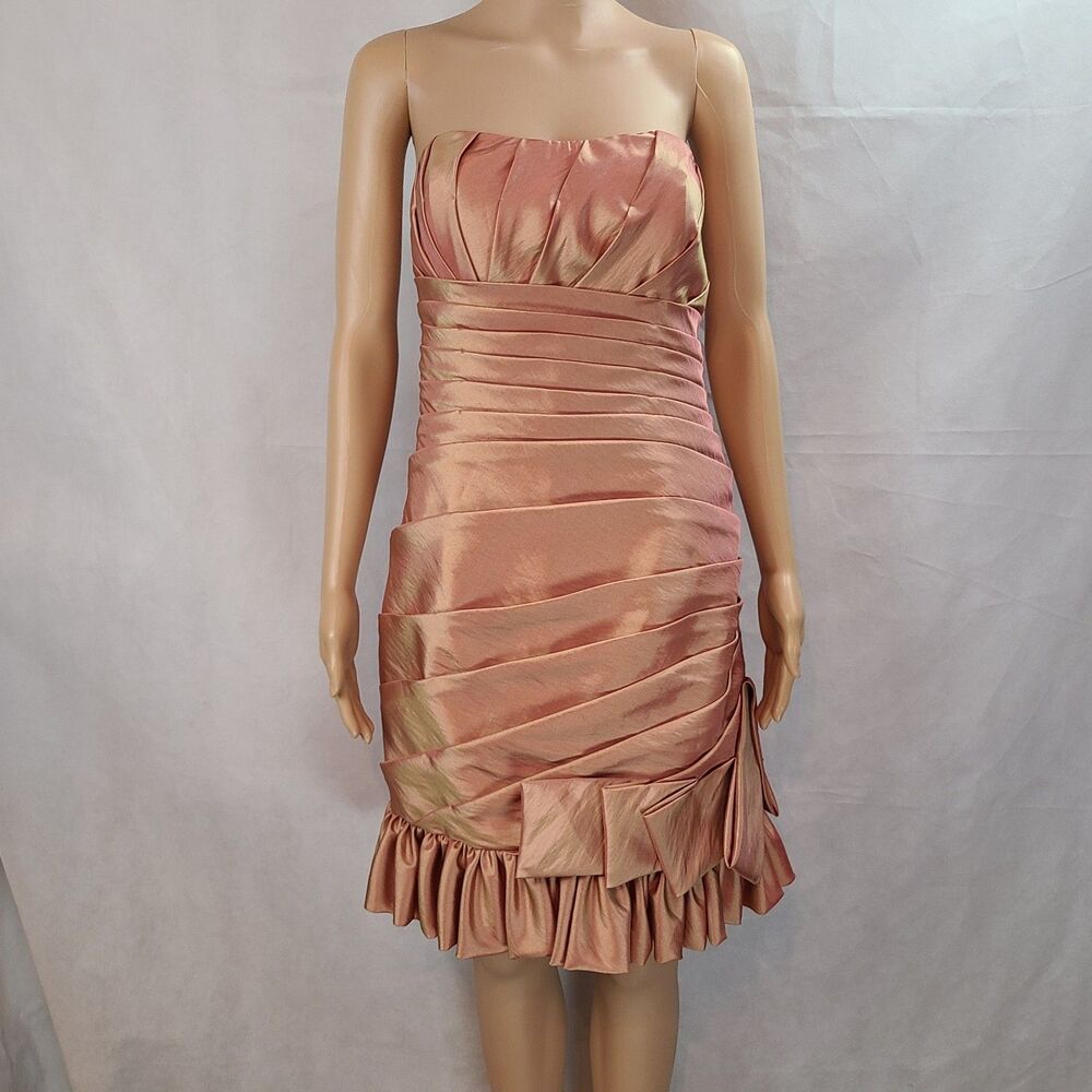 New Pretty Maids Wm's (14) Iridescent Orange Pleated Strapless Formal Mini Dress